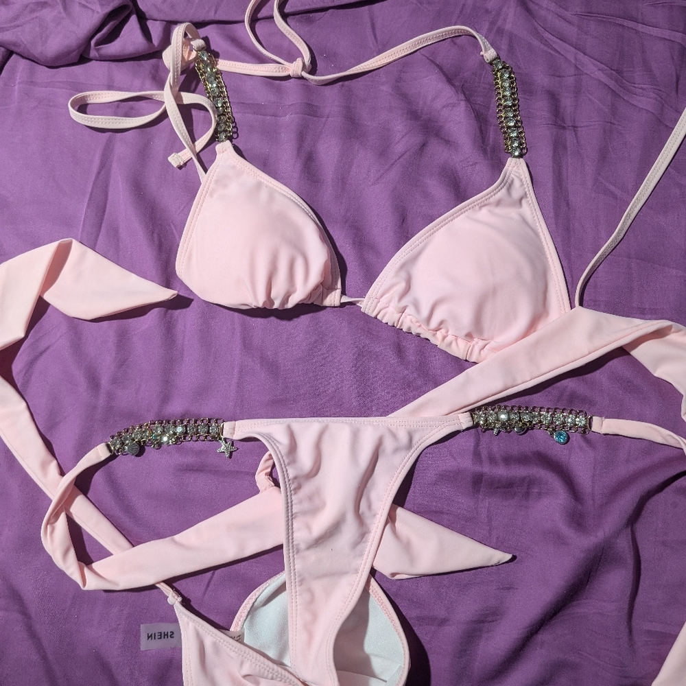 SHEIN Light Pink Bikini with Jewel Accents